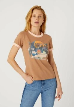 Wrangler Ringer Tee - T-Shirt Imprimé - Burro Brown
